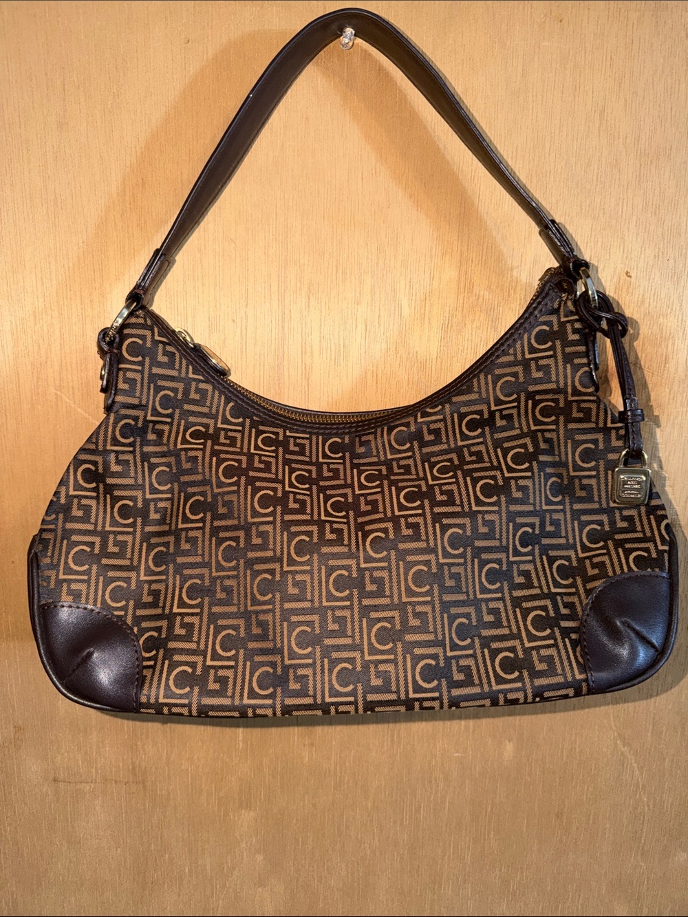 Liz Claiborne Brown Monogram Crescent Shoulder Bag